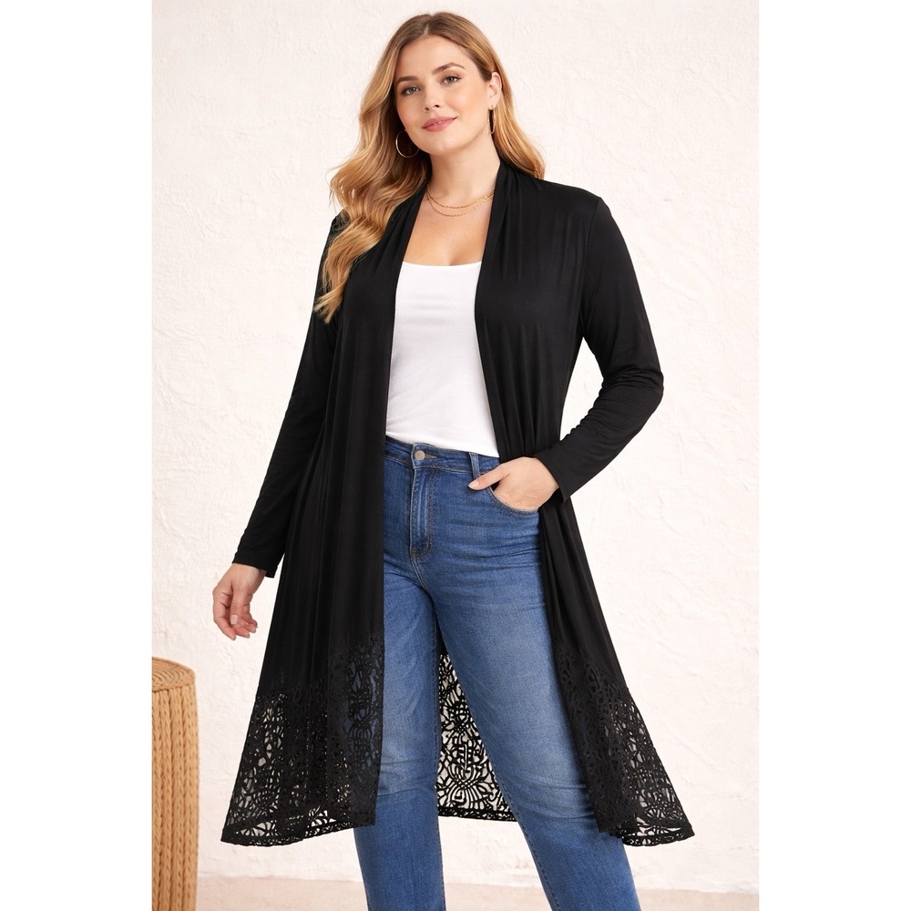 LaVanya Cardigan Duster Whimsigoth 3X Black Lace Duster Open Front Boho TT00
